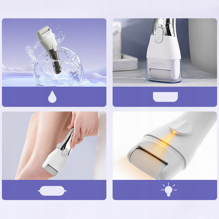 Set Pila electrica pentru talpi si calcaie, VarioShop®, indepartare piele moarta, indepartare calus, 3 capete incluse, display digital, acumulator 2000 mAh, 2 viteze, 2400 rot/min, LED lanterna, Alb / [2]