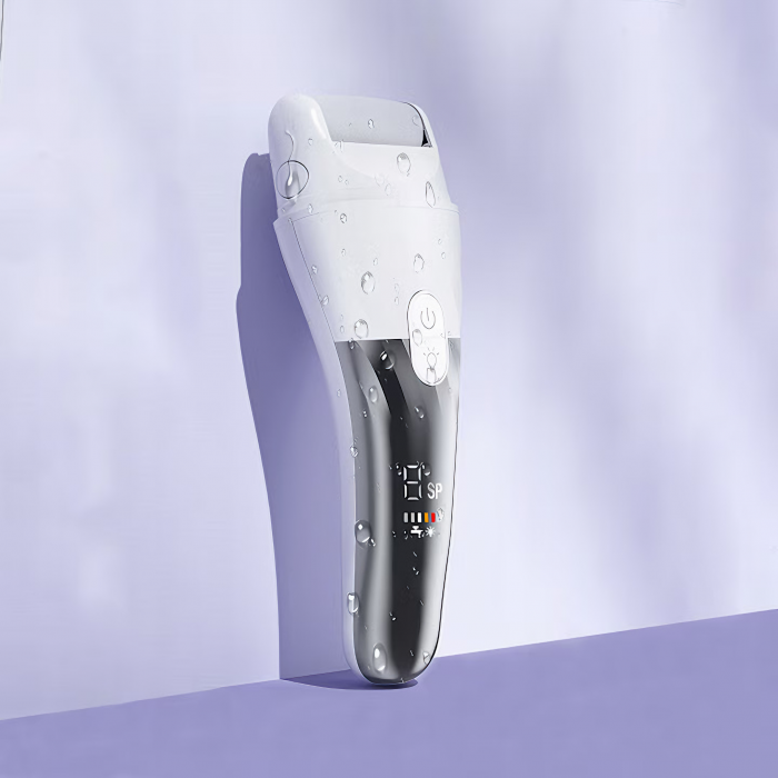 Set Pila electrica pentru talpi si calcaie, VarioShop®, indepartare piele moarta, indepartare calus, 3 capete incluse, display digital, acumulator 2000 mAh, 2 viteze, 2400 rot/min, LED lanterna, Alb / [3]