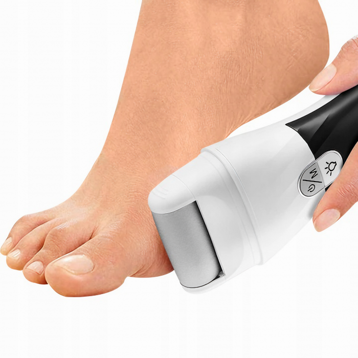 Set Pila electrica pentru talpi si calcaie, VarioShop®, indepartare piele moarta, indepartare calus, 3 capete incluse, display digital, acumulator 2000 mAh, 2 viteze, 2400 rot/min, LED lanterna, Alb / [5]