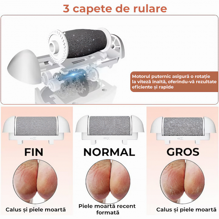 Set Pila electrica pentru talpi si calcaie VarioShop®, indepartare piele moarta, indepartare calus, 3 capete incluse, LED lanterna, 2 viteze, impermeabil, display digital, acumulator 1200 mAh, incarca [19]