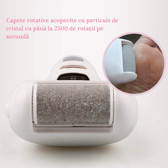 Set Pila electrica pentru talpi si calcaie VarioShop®, indepartare piele moarta, indepartare calus, 3 capete incluse, LED lanterna, 2 viteze, impermeabil, display digital, acumulator 1200 mAh, incarca [15]