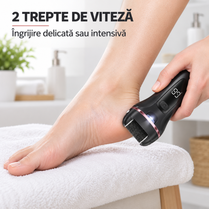 Set pila electrica VarioShop® pentru calcaie si talpi, cu accesorii pentru pedichiura, 3 capete abrazive, 2 viteze, incarcare USB, 16 x 6 cm, negru [5]