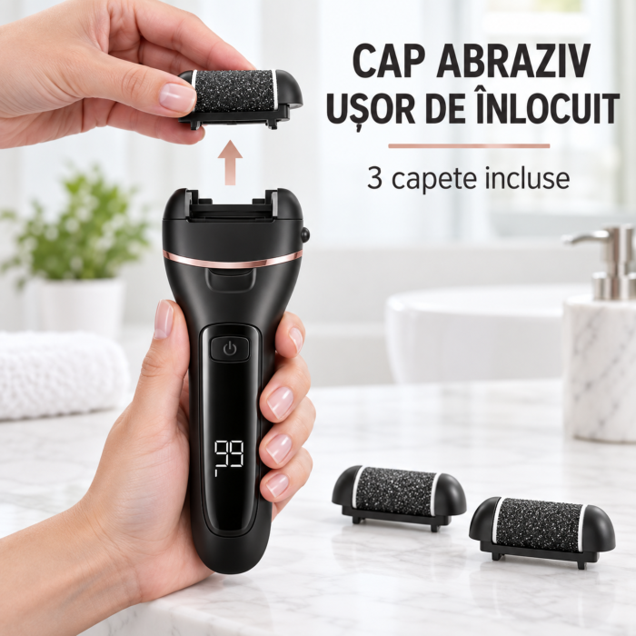 Set pila electrica VarioShop® pentru calcaie si talpi, cu accesorii pentru pedichiura, 3 capete abrazive, 2 viteze, incarcare USB, 16 x 6 cm, negru [6]