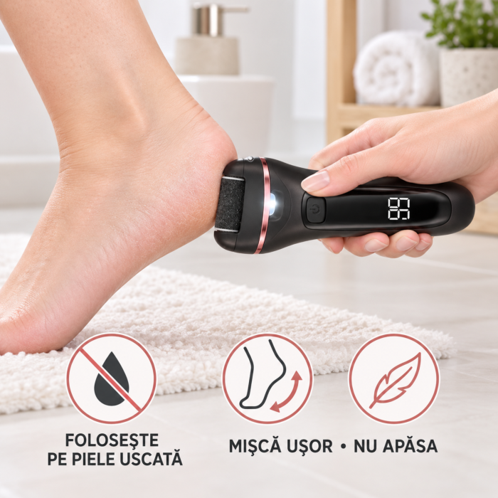 Set pila electrica VarioShop® pentru calcaie si talpi, cu accesorii pentru pedichiura, 3 capete abrazive, 2 viteze, incarcare USB, 16 x 6 cm, negru [11]
