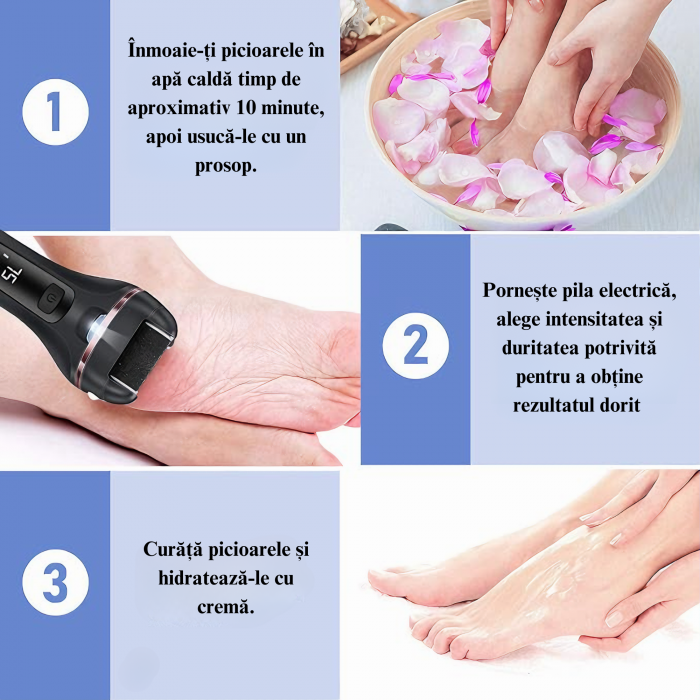Set Pila Electrica VarioShop® Pentru Calcaie si Talpi, Include 6 Capete Detasabile si 7 Accesorii, Display Digital, Afisaj LED, Baterie pana la 3 ore, 2 Viteze, 2000 Rotatii/min, Incarcare USB, Negru [5]