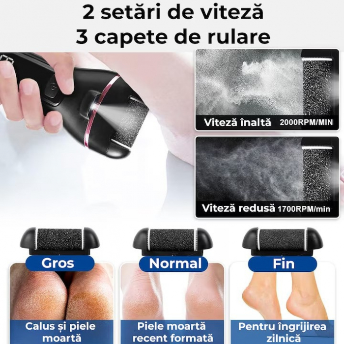 Set Pila Electrica VarioShop®, Pentru Calcaie si Talpi, Include 6 Capete Detasabile si 7 Accesorii, Display Digital, Afisaj LED, Portabila, Baterie pana la 3 ore, 2 Viteze, 2000 Rotatii/min, Incarcare [2]