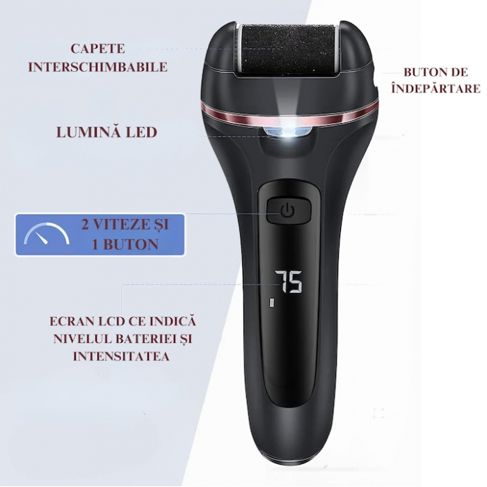Set Pila Electrica VarioShop®, Pentru Calcaie si Talpi, Include 6 Capete Detasabile si 7 Accesorii, Display Digital, Afisaj LED, Portabila, Baterie pana la 3 ore, 2 Viteze, 2000 Rotatii/min, Incarcare [7]