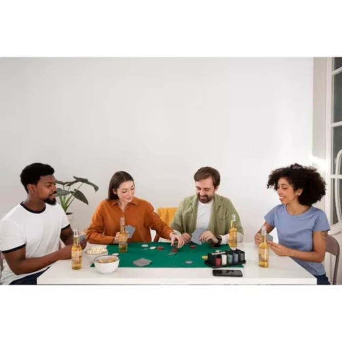 Set poker VarioShop, 200 de jetoane, covoras verde, 2 pachete de carti, cutie metalica, multicolor, 92x58cm [7]