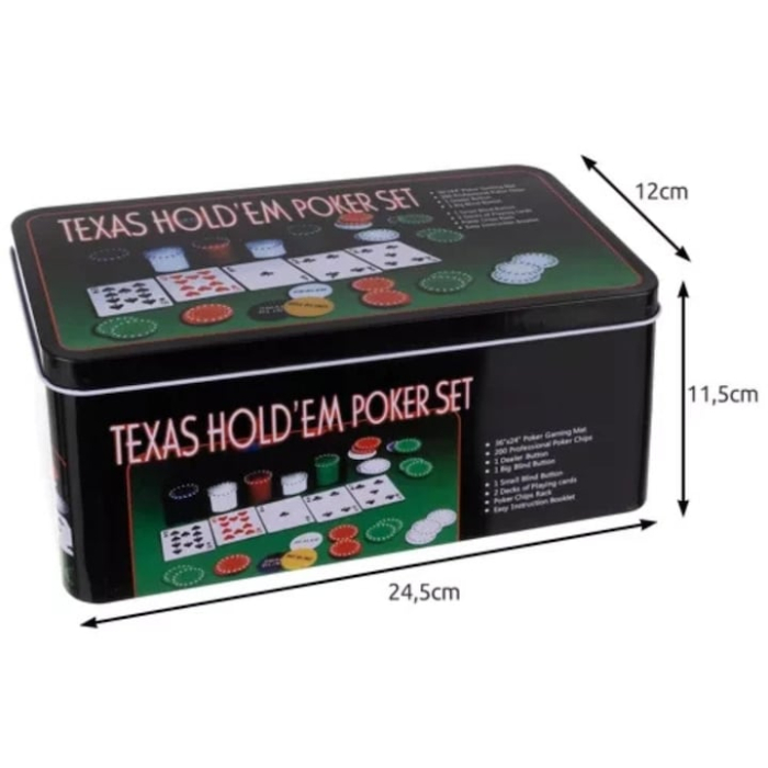Set poker VarioShop, 200 de jetoane, covoras verde, 2 pachete de carti, cutie metalica, multicolor, 92x58cm [6]