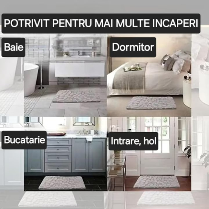 Set premium de 3 covorase pentru baie VarioShop®, antiderapante, absorbtie ridicata, uscare rapida, lavabil, pufos la atingere, Gri [3]