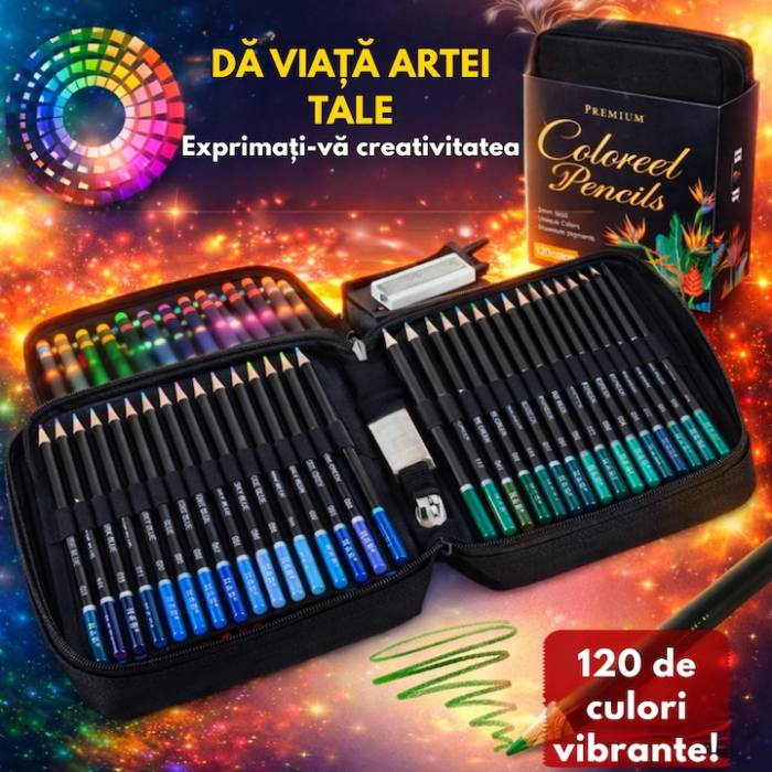 Set profesional de 120 creioane colorate VarioShop®, husa si accesorii, pentru desen, schite si ilustratii detaliate, lemn de inalta calitate, transport usor [2]