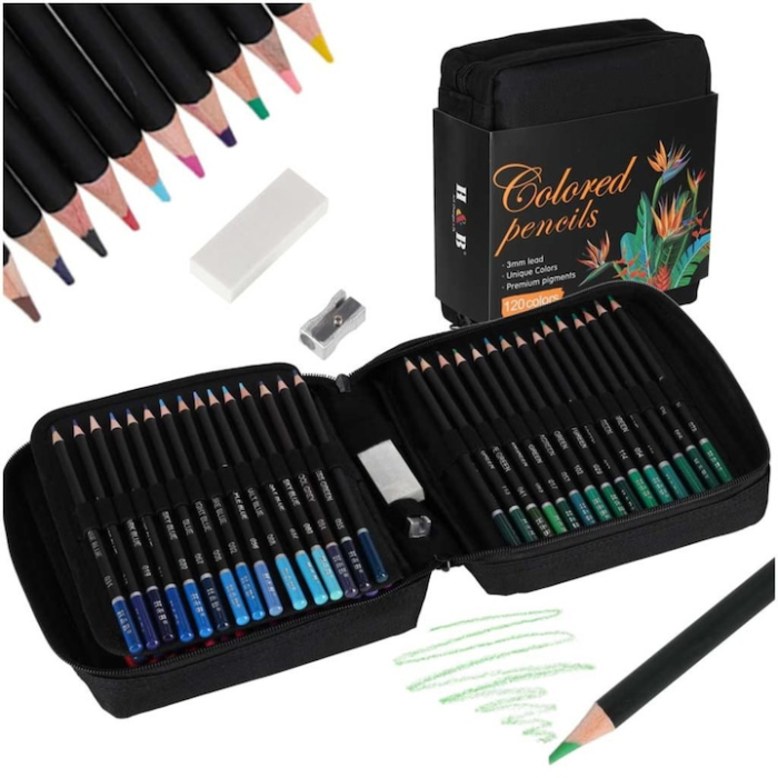 Set profesional de 120 creioane colorate VarioShop®, husa si accesorii, pentru desen, schite si ilustratii detaliate, lemn de inalta calitate, transport usor [1]