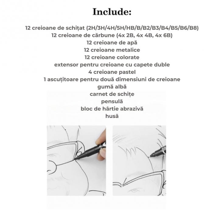 Set Profesional de Creioane Colorate VarioShop® pentru Desen si Schite, Grafit, Carbune cu Bloc de Desen inclus, 74 elemente [2]