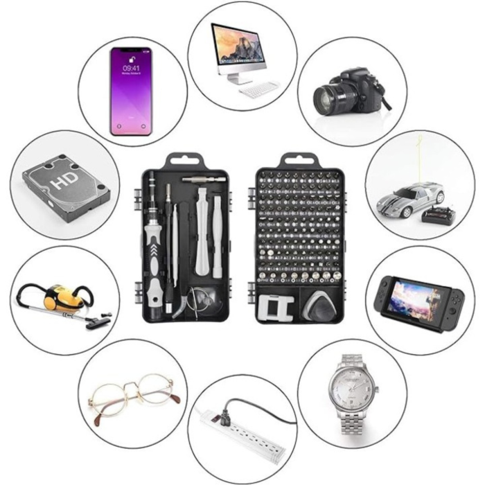 Set profesional de surubelnite de precizie 115 in 1 VarioShop®, cu biti magnetici, extensii flexibile si accesorii pentru reparatii telefoane, laptopuri, electronice si dispozitive GSM, Negru [2]