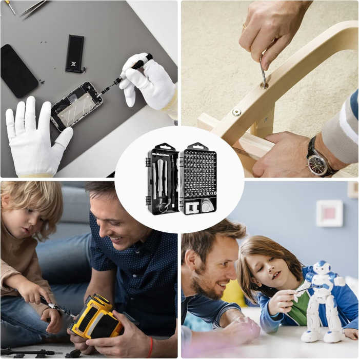 Set profesional de surubelnite de precizie 115 in 1 VarioShop®, cu biti magnetici, extensii flexibile si accesorii pentru reparatii telefoane, laptopuri, electronice si dispozitive GSM, Negru [4]