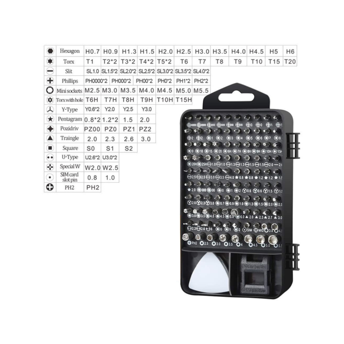 Set profesional de surubelnite de precizie 115 in 1 VarioShop®, cu biti magnetici, extensii flexibile si accesorii pentru reparatii telefoane, laptopuri, electronice si dispozitive GSM, Negru [12]