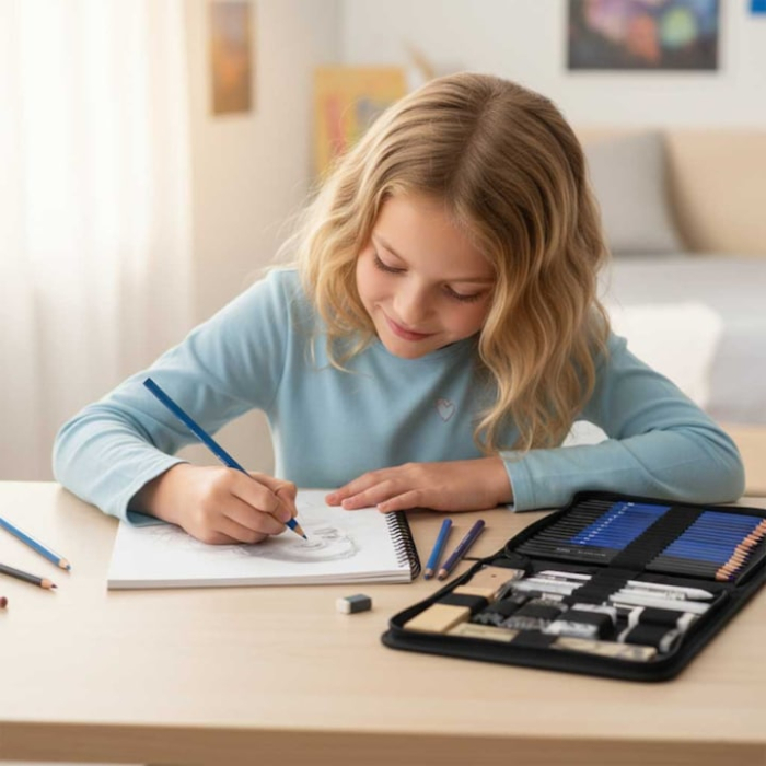 Set Profesional pentru Desen si Schitare VarioShop®, 54 de Articole cu Creioane Grafit si Carbune, Caiet de Schite A5, Husa Organizatoare [2]