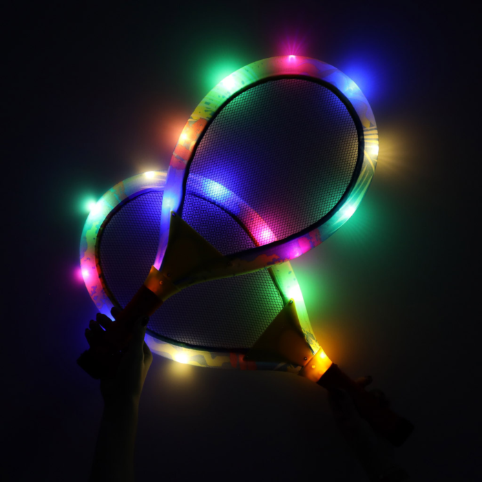 Set rachete badminton LED VarioShop®, 2 rachete luminoase cu fluturași, joc sportiv pentru copii, baterii incluse, 55 cm [4]