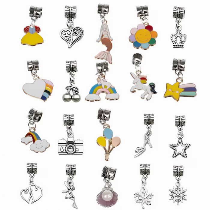 Set realizare bratari pentru copii VarioShop®, contine diverse bijuterii, pandantive si margele, 4 bratari, 70 piese, cutie depozitare inclusa, portabil, dezvolta abilitatile manuale, + 3 ani, multico [13]
