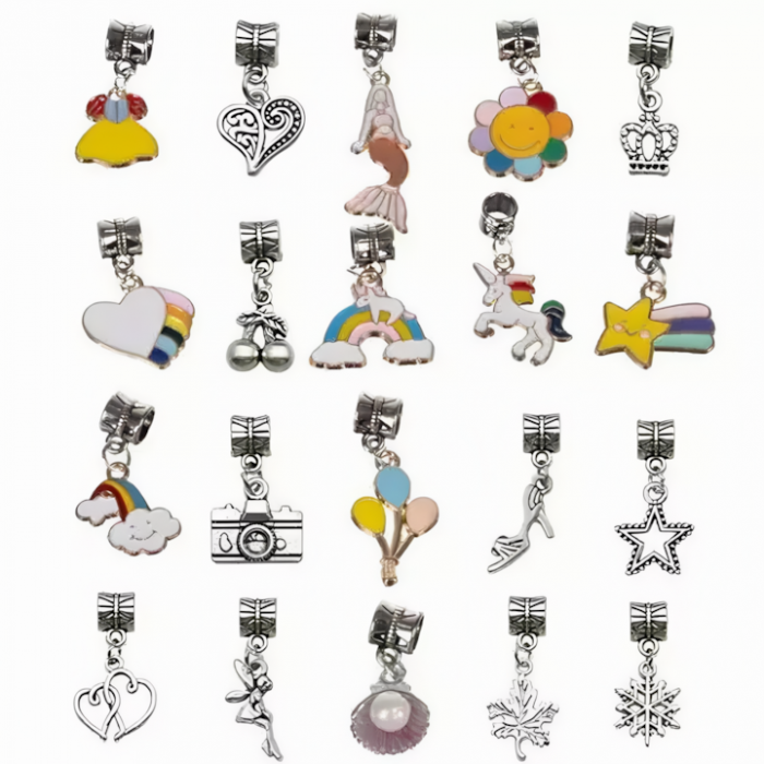Set realizare bratari pentru copii VarioShop®, contine diverse bijuterii, pandantive si margele, 4 bratari, 70 piese, cutie depozitare inclusa, portabil, dezvolta abilitatile manuale, + 3 ani, multico [5]