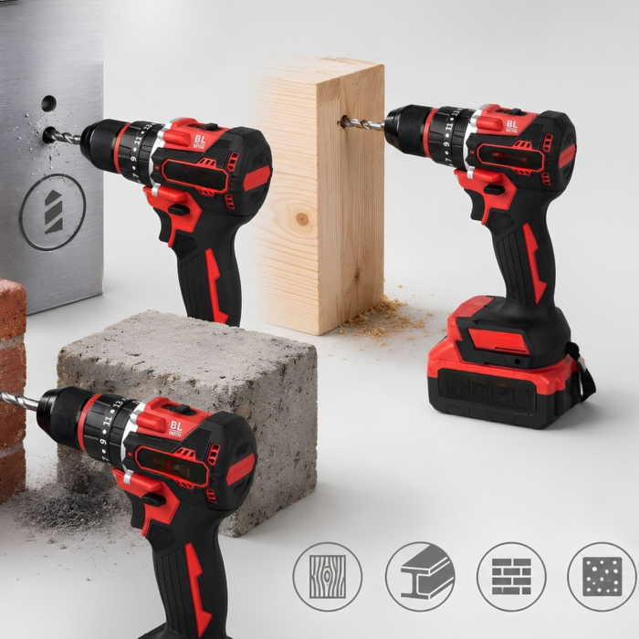 Set scule cu acumulator VarioShop®, masina de gaurit cu percutie si cheie de impact 350 Nm, 2 baterii 21V 3Ah, Brushless, geanta transport [13]