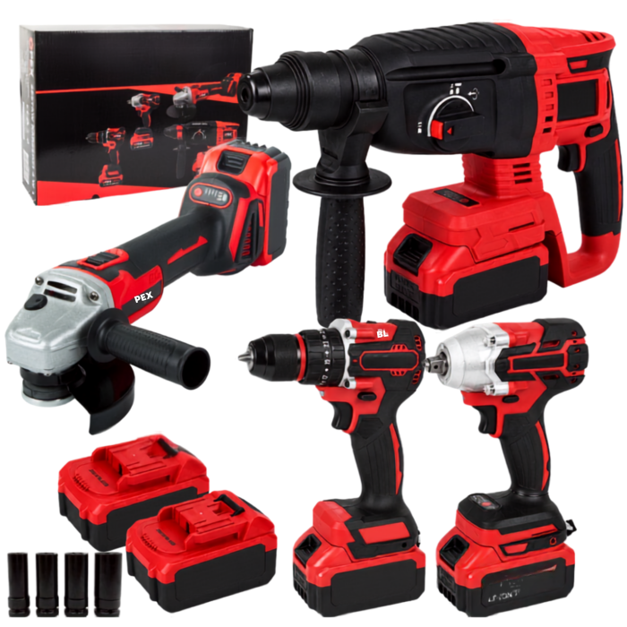Set scule profesionale VarioShop®, 4 unelte electrice cu acumulator, Brushless, 2 baterii 21V, geanta transport [12]
