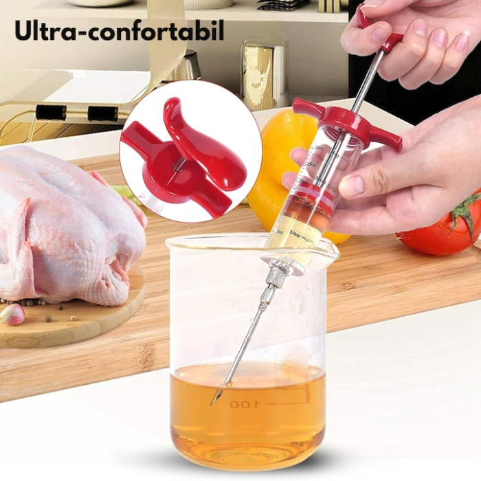 Set seringa marinare carne VarioShop®, 3 ace diferite, 30 ml, inox, 22 cm, Transparent / Rosu [8]