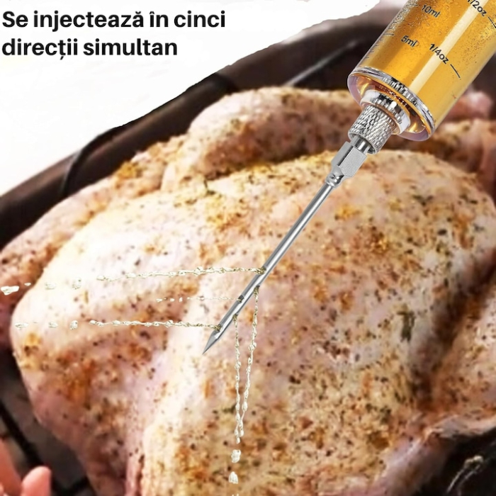 Set seringa marinare carne VarioShop®, 3 ace diferite, 30 ml, inox, 22 cm, Transparent / Rosu [7]