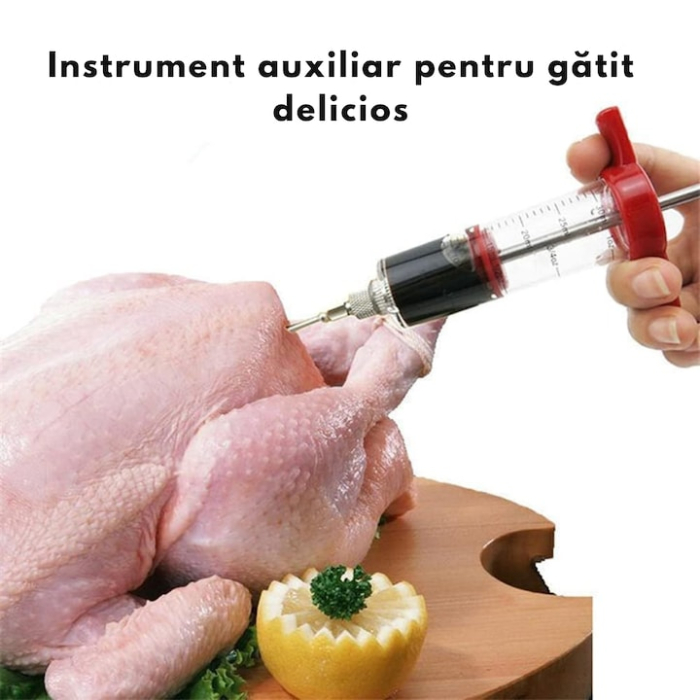 Set seringa marinare carne VarioShop®, 3 ace diferite, 30 ml, inox, 22 cm, Transparent / Rosu [4]