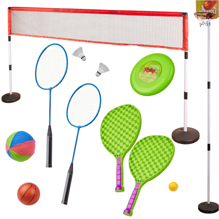 Set sportiv multifunctional pentru copii VarioShop®, baschet, tenis, badminton, volei, frisbee, plasa si cos baschet, accesorii complete pentru joaca activa [6]