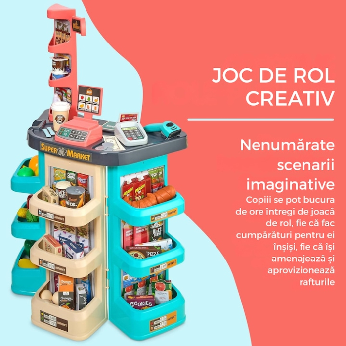 Set supermarket jucarie cu 47 de elemente VarioShop®, terminal de plata, scaner de coduri de bare si carut, joc de rol pentru copii, Multicolor [4]