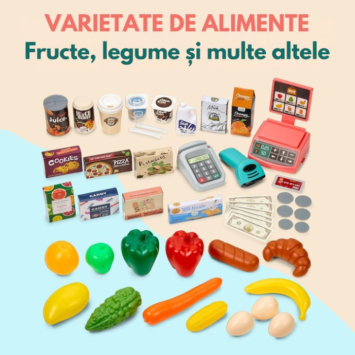 Set supermarket jucarie cu 47 de elemente VarioShop®, terminal de plata, scaner de coduri de bare si carut, joc de rol pentru copii, Multicolor [8]