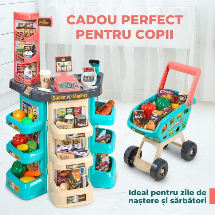 Set supermarket jucarie cu 47 de elemente VarioShop®, terminal de plata, scaner de coduri de bare si carut, joc de rol pentru copii, Multicolor [6]