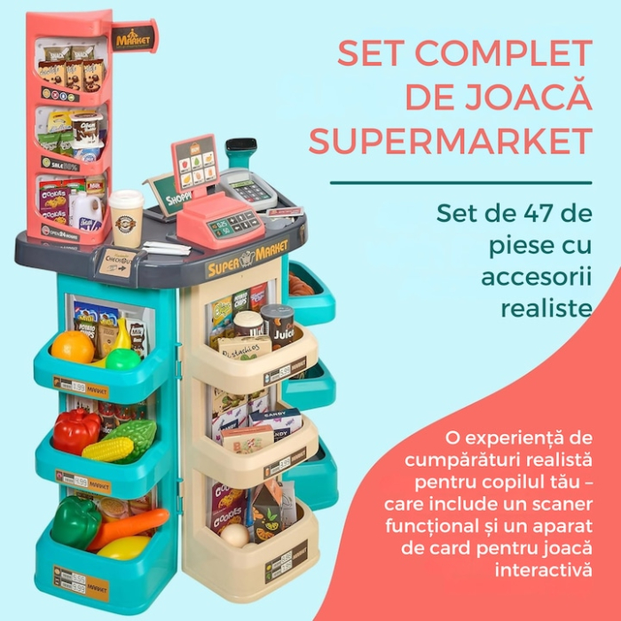 Set supermarket jucarie cu 47 de elemente VarioShop®, terminal de plata, scaner de coduri de bare si carut, joc de rol pentru copii, Multicolor [3]