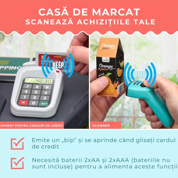 Set supermarket jucarie cu 47 de elemente VarioShop®, terminal de plata, scaner de coduri de bare si carut, joc de rol pentru copii, Multicolor [2]