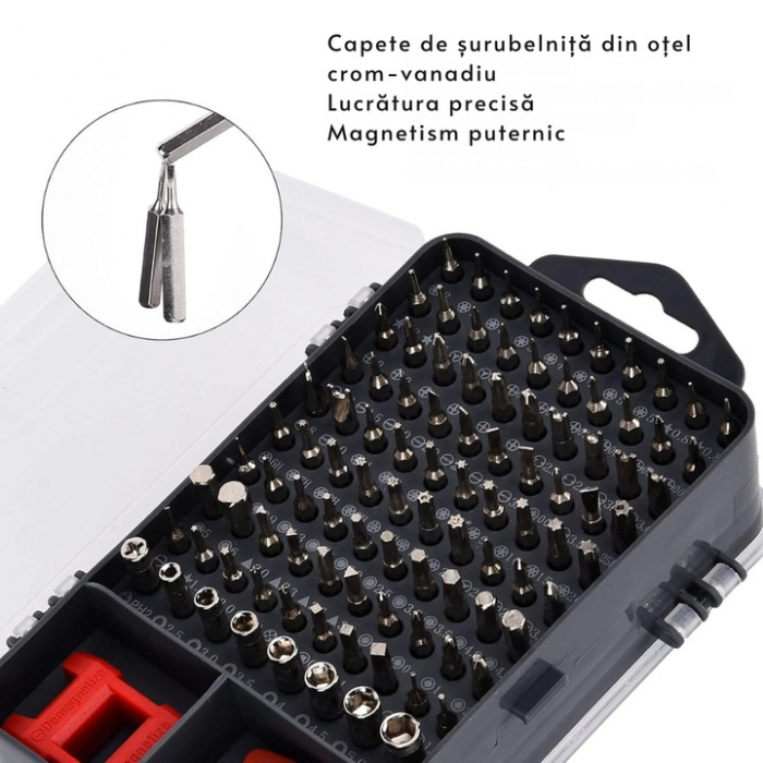 Set Surubelnite de Precizie 110 in 1 VarioShop®, 98 Biti, Ventuza, Penseta, Magnetizare, Maner Ergonomic, Carcasa Depozitare, pentru Electronice, Electrocasnice, Mobilier, Telefoane, Macbook, iMac, iP [8]