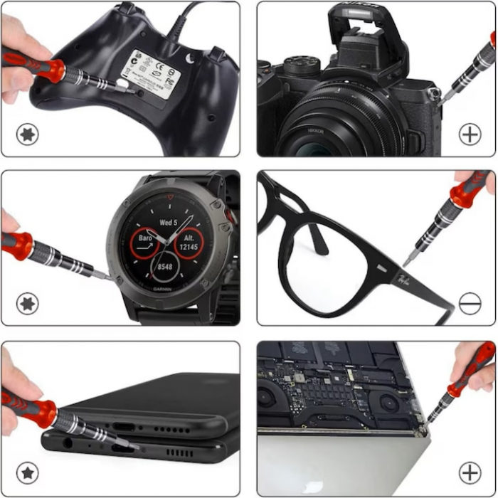 Set Surubelnite de Precizie 110 in 1 VarioShop®, 98 Biti, Ventuza, Penseta, Magnetizare, Maner Ergonomic, Carcasa Depozitare, pentru Electronice, Electrocasnice, Mobilier, Telefoane, Macbook, iMac, iP [15]