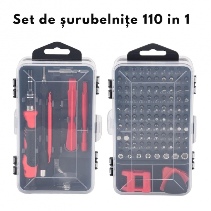 Set Surubelnite de Precizie 110 in 1 VarioShop®, 98 Biti, Ventuza, Penseta, Magnetizare, Maner Ergonomic, Carcasa Depozitare, pentru Electronice, Electrocasnice, Mobilier, Telefoane, Macbook, iMac, iP [2]