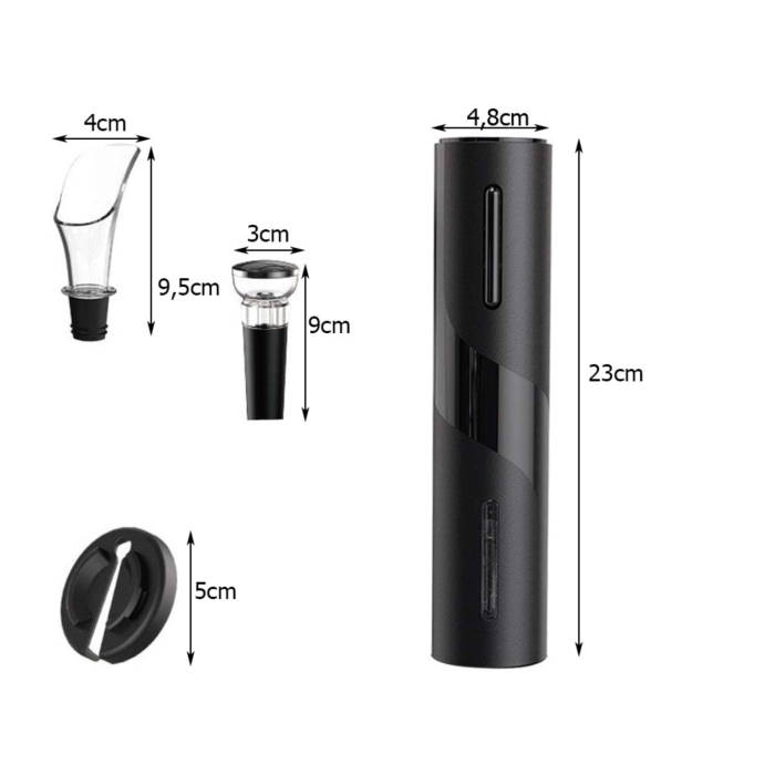 Set tirbuson electric pentru sticle de vin VarioShop®, cu taietor folie, 2 dopuri reutilizabile, suport inclus, usor de utilizat, negru, 23 x 4,8 cm [4]