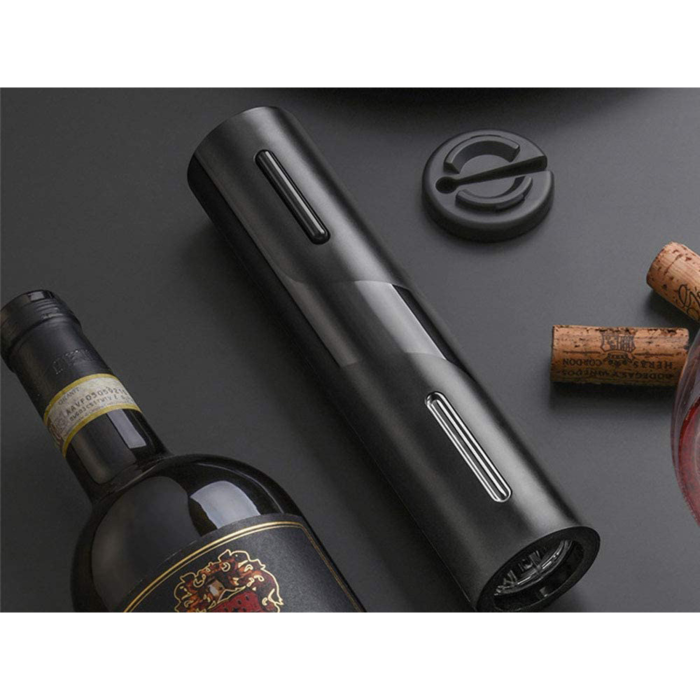 Set tirbuson electric pentru sticle de vin VarioShop®, cu taietor folie, 2 dopuri reutilizabile, suport inclus, usor de utilizat, negru, 23 x 4,8 cm [6]