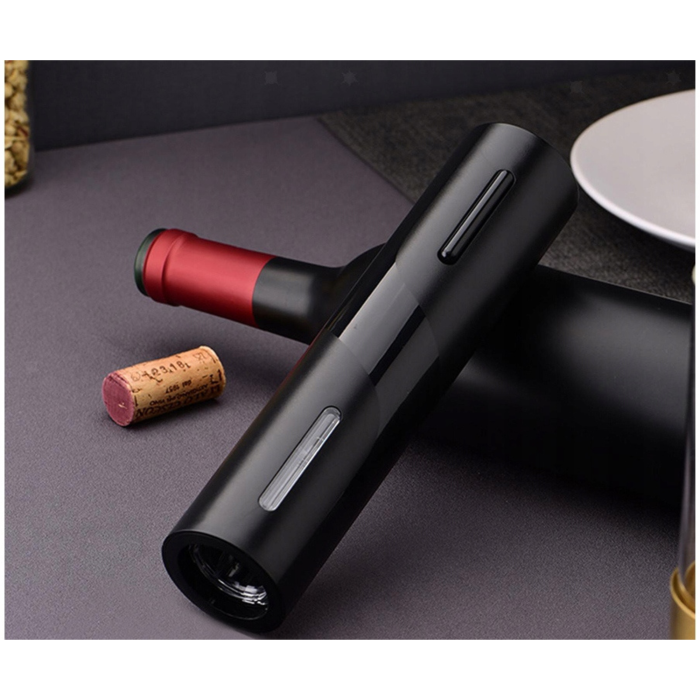Set tirbuson electric pentru sticle de vin VarioShop®, cu taietor folie, 2 dopuri reutilizabile, suport inclus, usor de utilizat, negru, 23 x 4,8 cm [9]