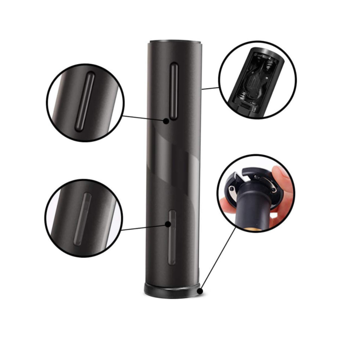 Set tirbuson electric pentru sticle de vin VarioShop®, cu taietor folie, 2 dopuri reutilizabile, suport inclus, usor de utilizat, negru, 23 x 4,8 cm [12]