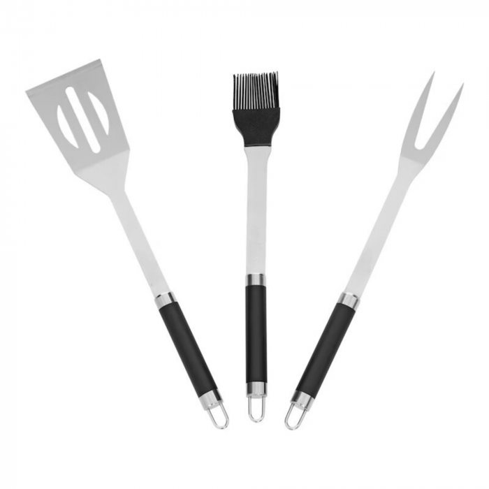Set Ustensile Pentru Gratar VarioShop, 5 Accesorii Inox, Furculita, Spatula, Perie, Cleste, Perie de curatat gratarul, Cutia de Depozitare Din Aluminiu, 37 x 14 x 7 cm [8]