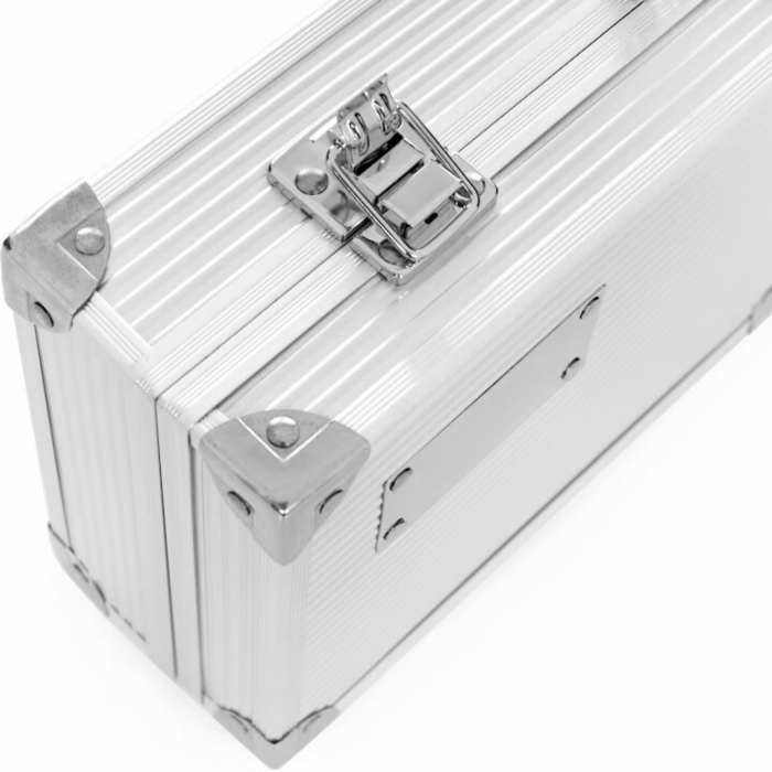 Set Ustensile Pentru Gratar VarioShop, 5 Accesorii Inox, Furculita, Spatula, Perie, Cleste, Perie de curatat gratarul, Cutia de Depozitare Din Aluminiu, 37 x 14 x 7 cm [15]