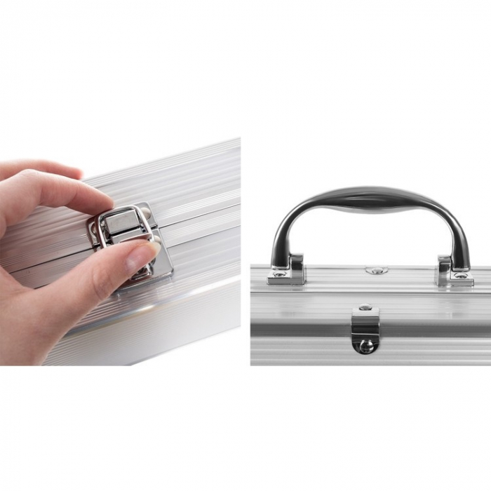 Set Ustensile Pentru Gratar VarioShop, 5 Accesorii Inox, Furculita, Spatula, Perie, Cleste, Perie de curatat gratarul, Cutia de Depozitare Din Aluminiu, 37 x 14 x 7 cm [7]