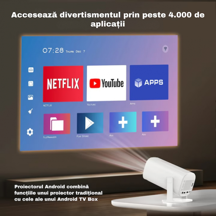Set Videoproiector si Controlere VarioShop®, Smart 4K, Wi-Fi, Bluetooth, Rezolutie HD 1280x720p, Sistem De Operare Android 11.0, HDMI, USB, Screen Mirroring Pentru Android/IOS, Procesor Quad-core Mali [7]