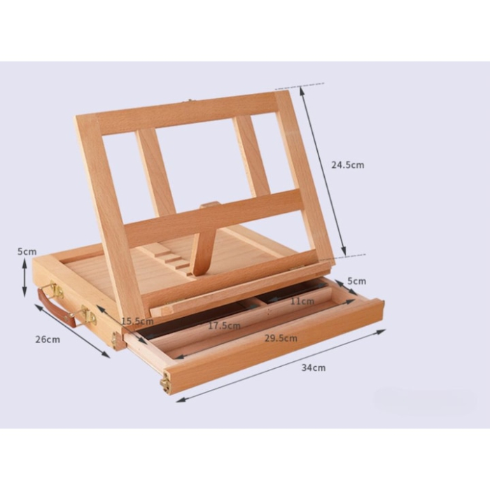 Sevalet de birou pliabil din lemn VarioShop®, cu 3 sertare si reglare inclinare, cutie portabila pentru pictura, compacta, cu maner, 34 x 26 cm, Crem [6]