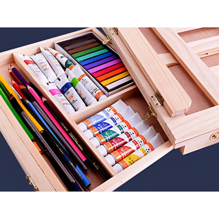 Sevalet de birou pliabil din lemn VarioShop®, cu 3 sertare si reglare inclinare, cutie portabila pentru pictura, compacta, cu maner, 34 x 26 cm, Crem [7]