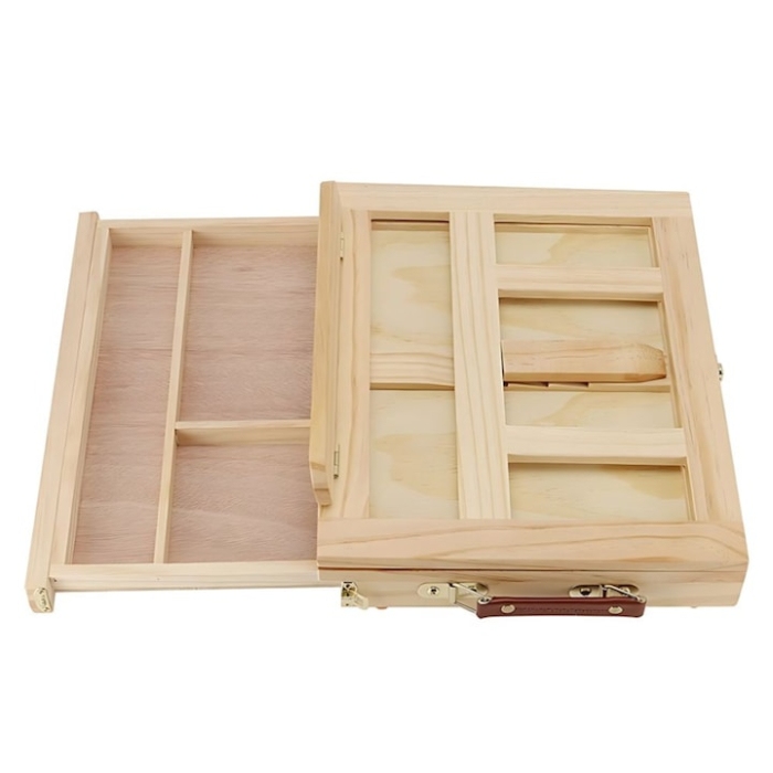 Sevalet de birou pliabil din lemn VarioShop®, cu 3 sertare si reglare inclinare, cutie portabila pentru pictura, compacta, cu maner, 34 x 26 cm, Crem [4]