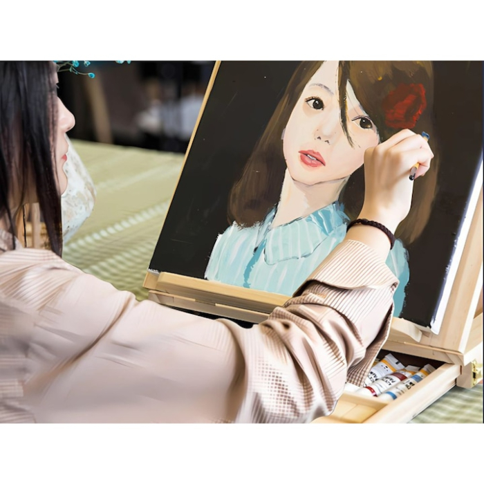 Sevalet de birou pliabil din lemn VarioShop®, cu 3 sertare si reglare inclinare, cutie portabila pentru pictura, compacta, cu maner, 34 x 26 cm, Crem [3]